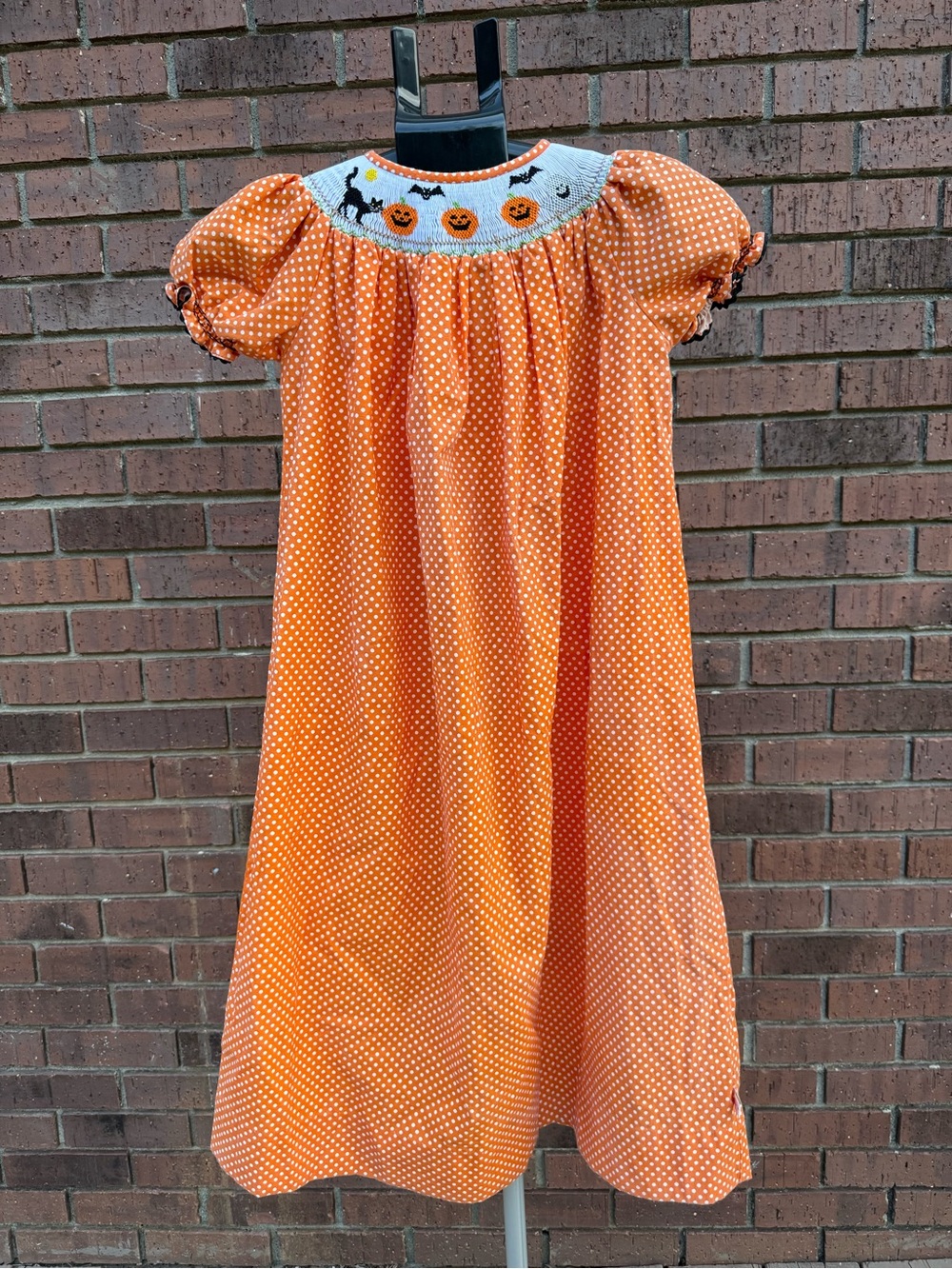 Lolly Wolly Doodle Orange Polka Dot Halloween Smocked Dress Girls Size 7 Pumpkin